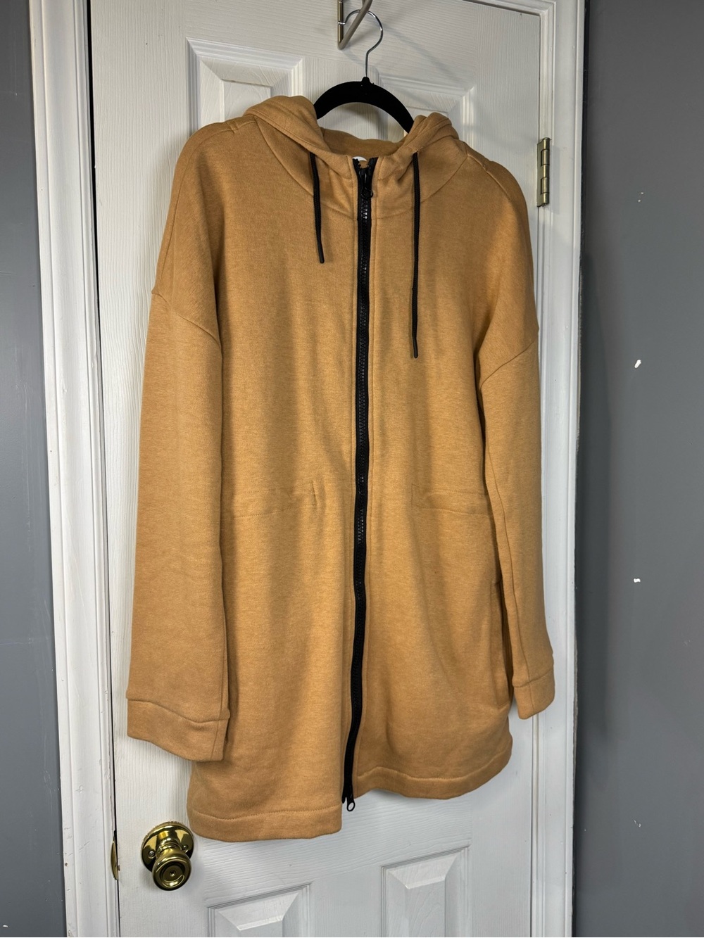 Zyia Active Camel Long Hoodie Sweatshirt Jacket Coat Full Zip XL